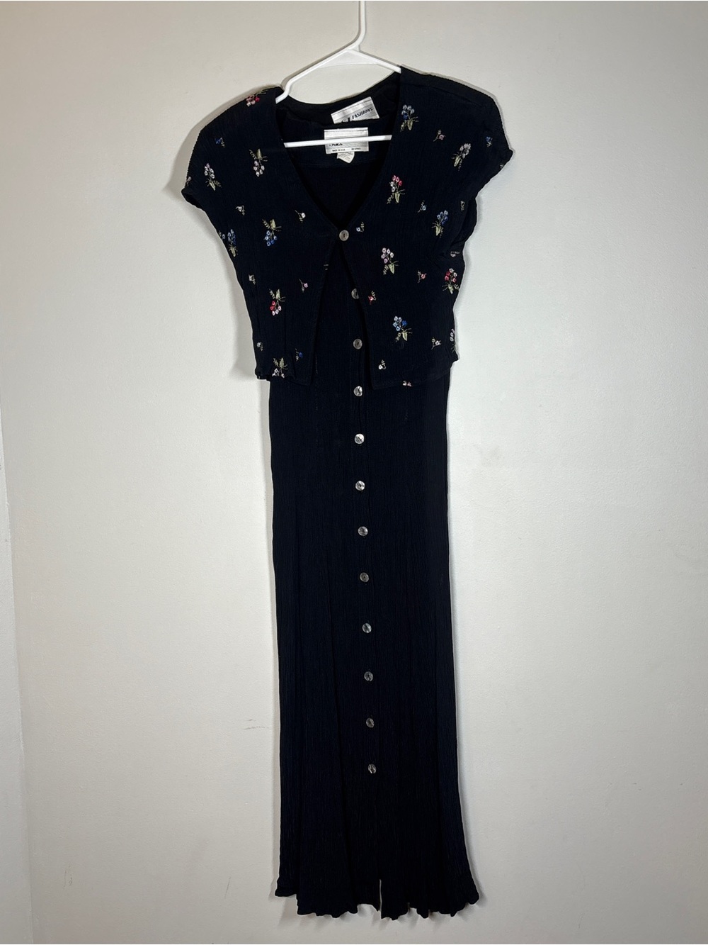 S.L. Fashions Black Floral Button-Front Maxi Dress